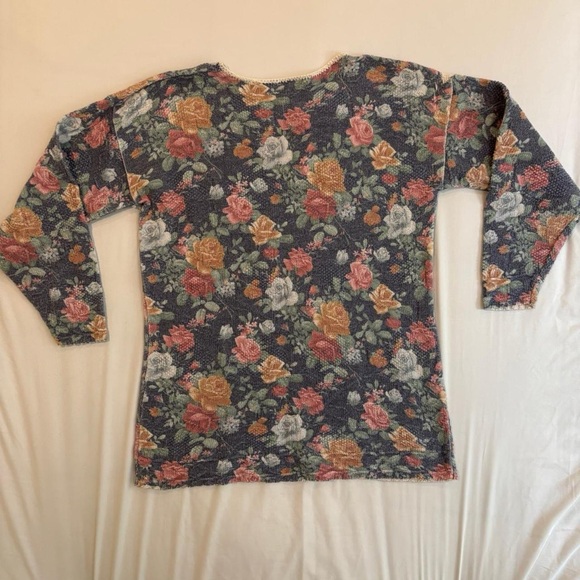 Pastel Blue, Pink, Gold and Green Floral Print Sweater Vintage 90s Cottagecore - Picture 7 of 7